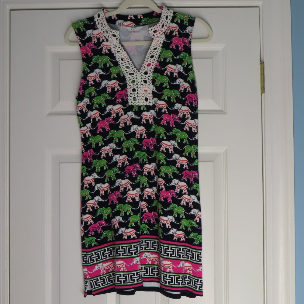 Casual Beach Crown & Ivy Sleeveless Dress Elephant Novelty Print Vacation XS